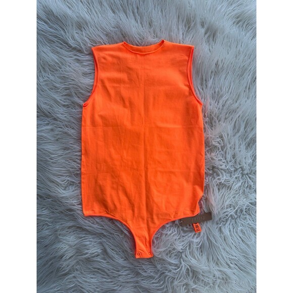 Skims Essential Crew Neck Sleeveless Bodysuit Orange Highlighter L/XL - Picture 4 of 11